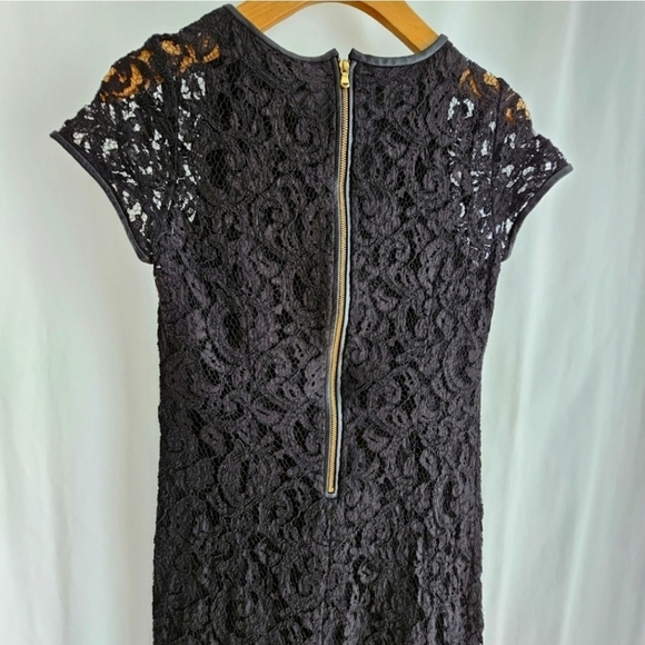 CLUB MONACO Witherbee Black Lace Crewneck Leather Trim Short Sleeve Mini Dress - Picture 6 of 16